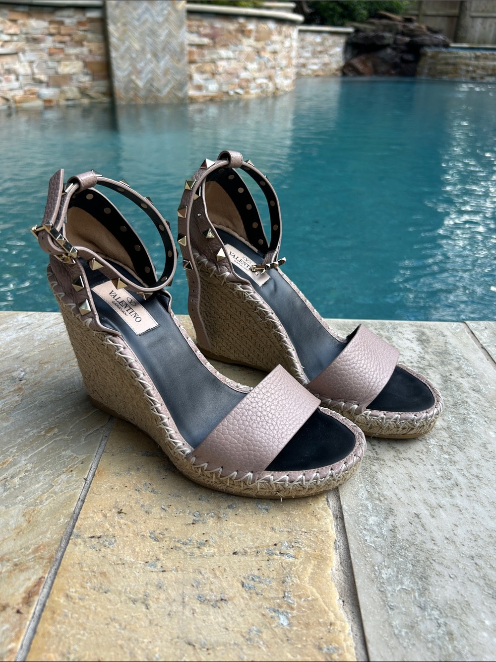 Valentino Rockstud Double Espadrille Wedge Sandals - Picture 5 of 11